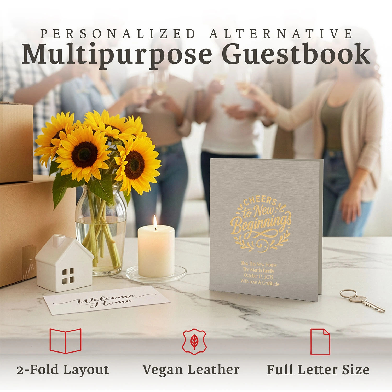 Personalized Multipurpose Guest Book - Cheers to New Beginnings (CHAMPAGNE BEIGE)